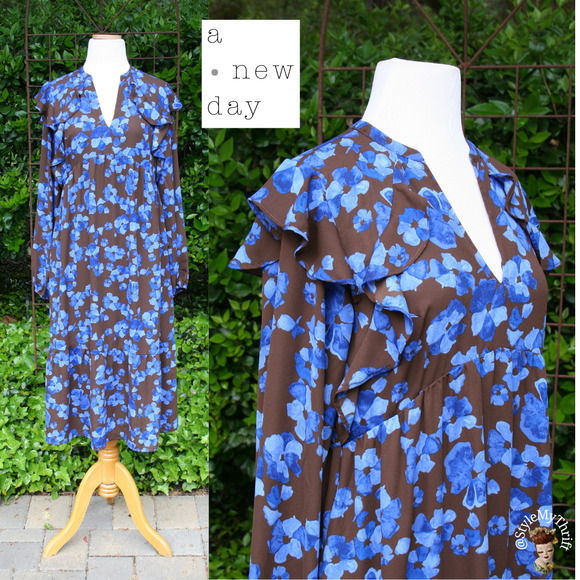Chocolate Blue Floral Ruffle Prairie Tent Dress ShabbyChic Romantic CottageCore - Picture 1 of 11